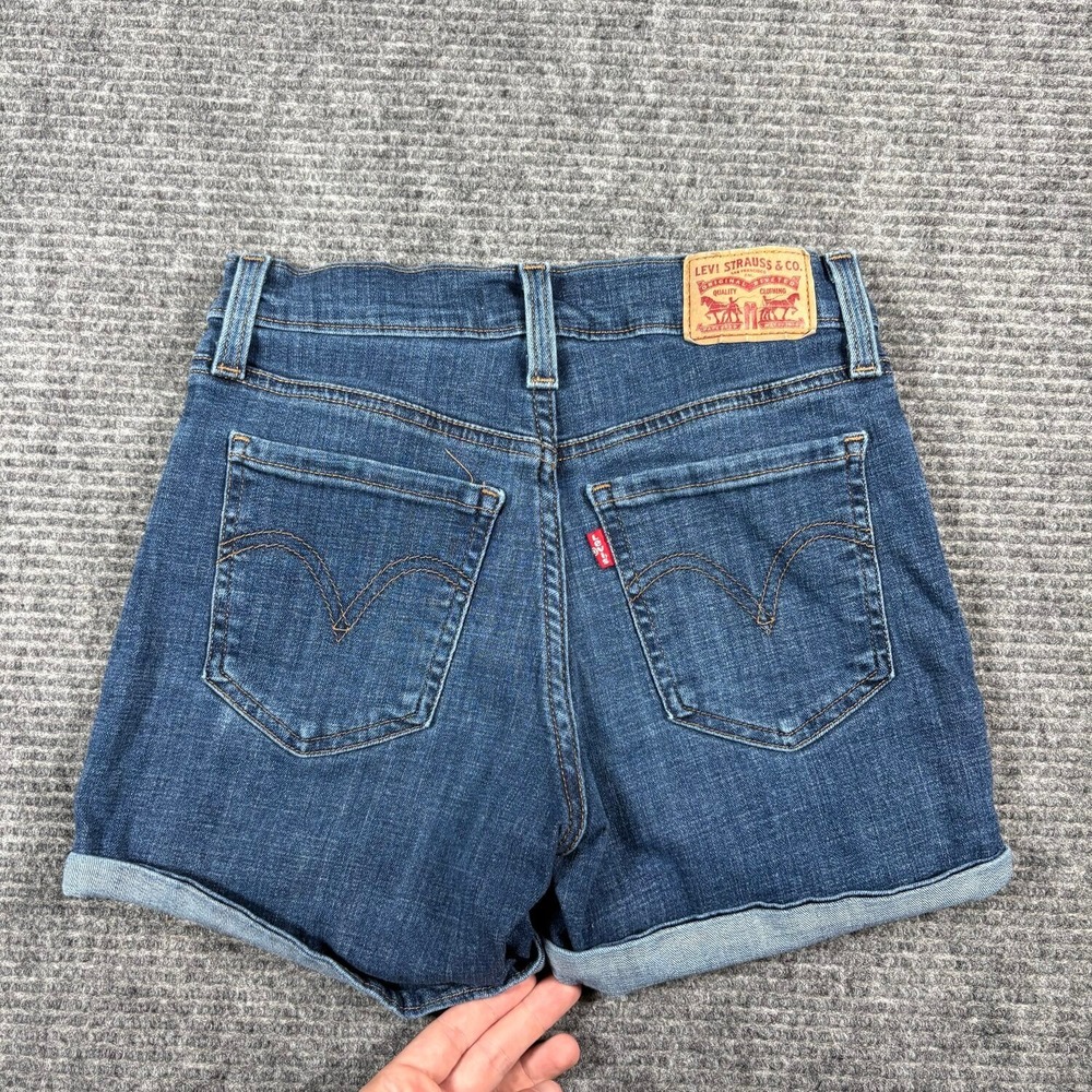 Levi's Mid Length Shorts Womens 24 Blue Excellent Cuffed Denim Y2K Slim Fit